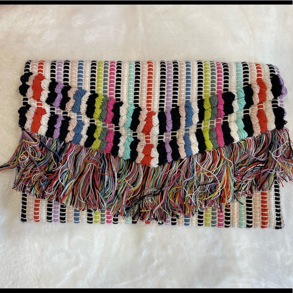 Stella & Dot Colorful Rainbow Taj Boho Fringed Clutch